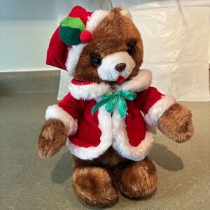 Vintage Made in Korea Festive Brown Teddy Bear Santa Outfit**